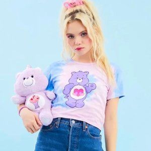 Dolls Kill x Care Bears Tie Dye Peace Love Harmony Crop Tee Shirt Pink Blue XXS
